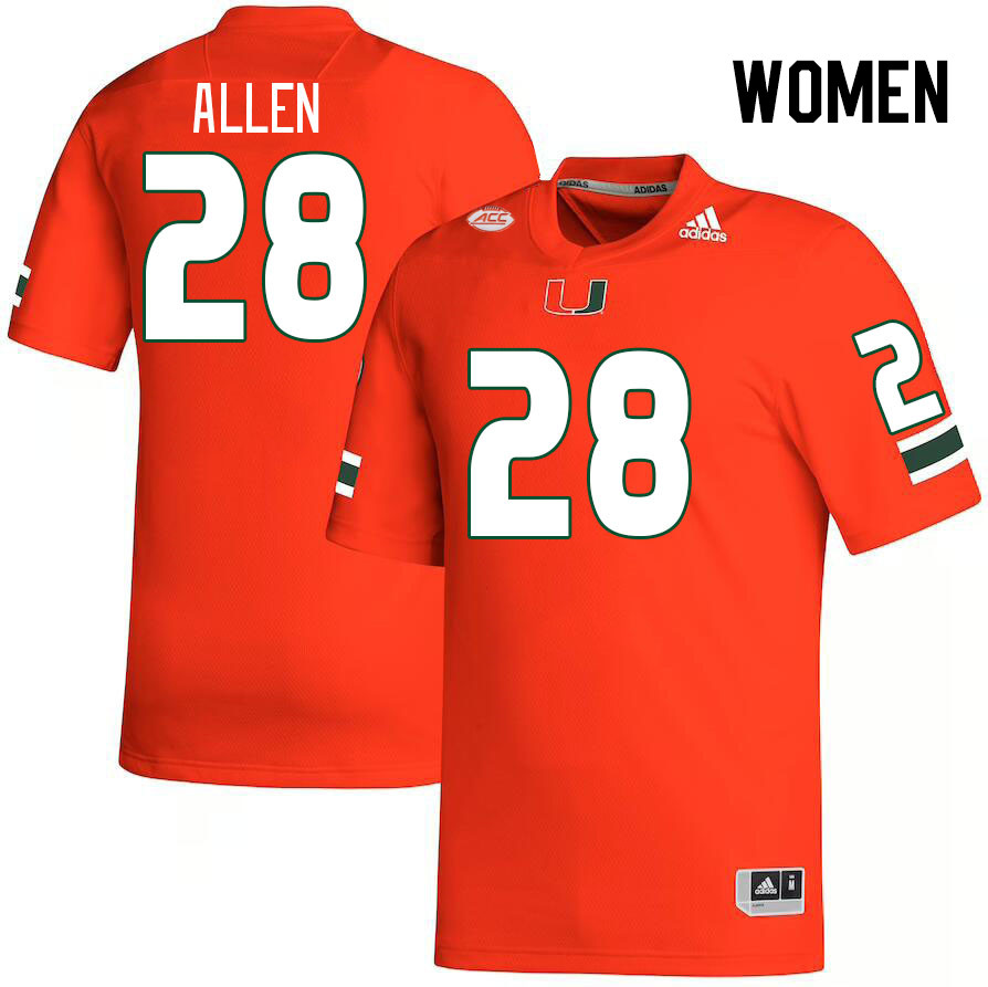 Women #28 Ajay Allen Miami Hurricanes College Football Jerseys Stitched Sale-Orange - Click Image to Close